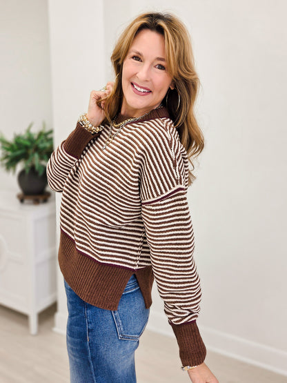 Contrast Trim Drop Shoulder Knit Sweater