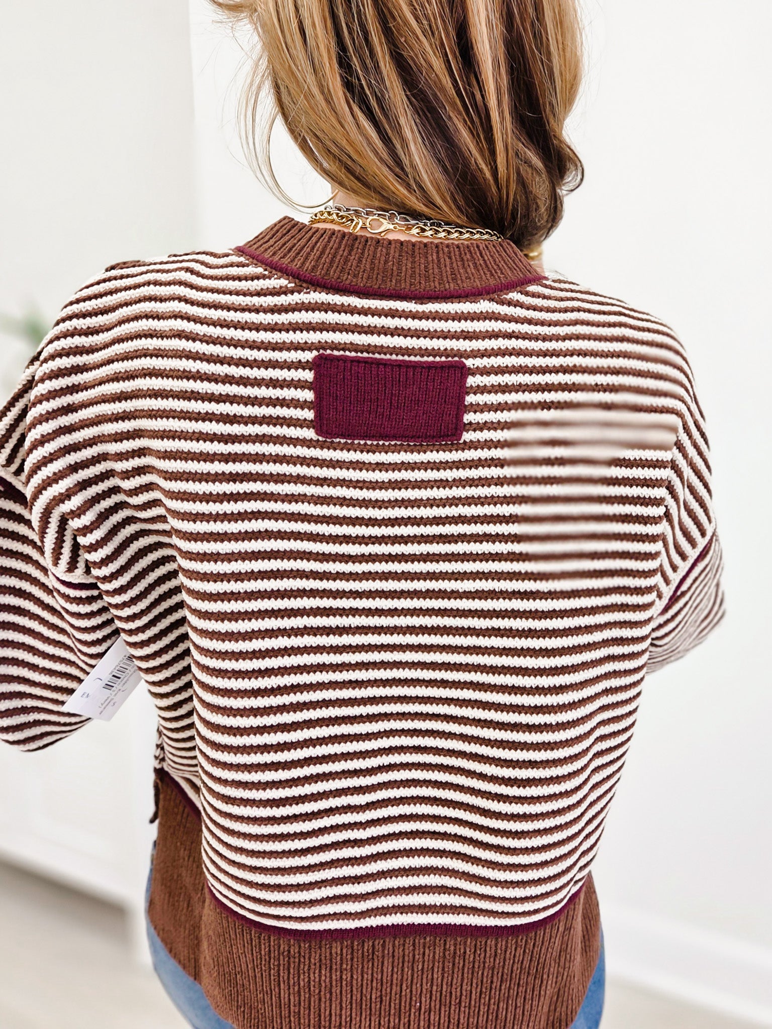 Contrast Trim Drop Shoulder Knit Sweater
