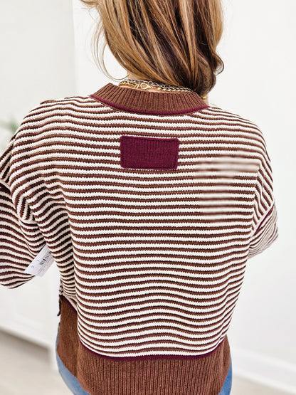 Contrast Trim Drop Shoulder Knit Sweater