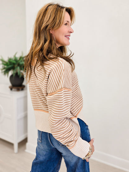 Contrast Trim Drop Shoulder Knit Sweater