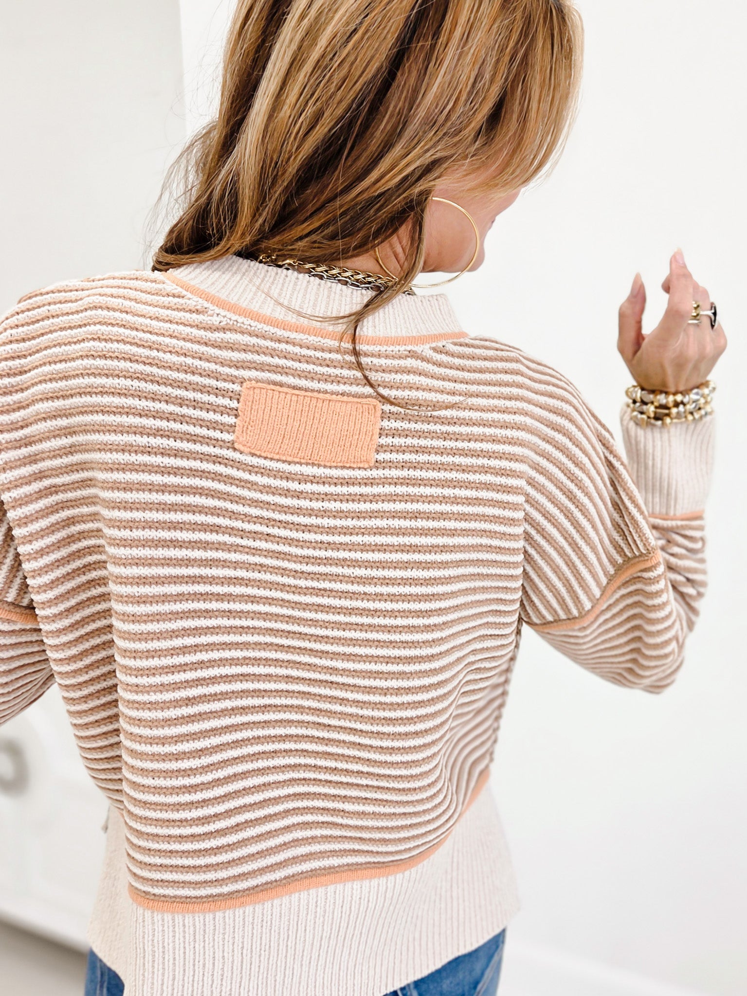 Contrast Trim Drop Shoulder Knit Sweater