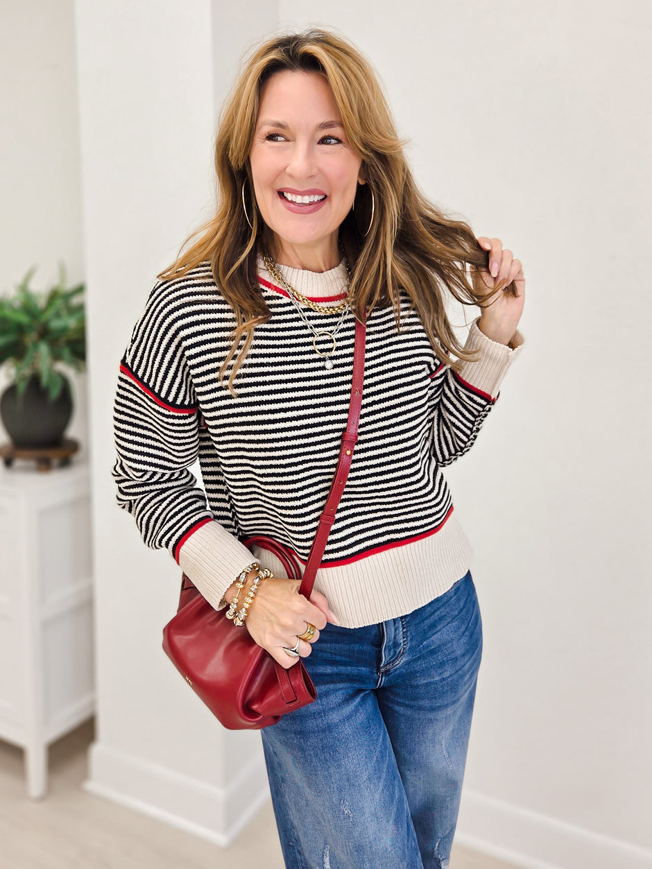 Contrast Trim Drop Shoulder Knit Sweater