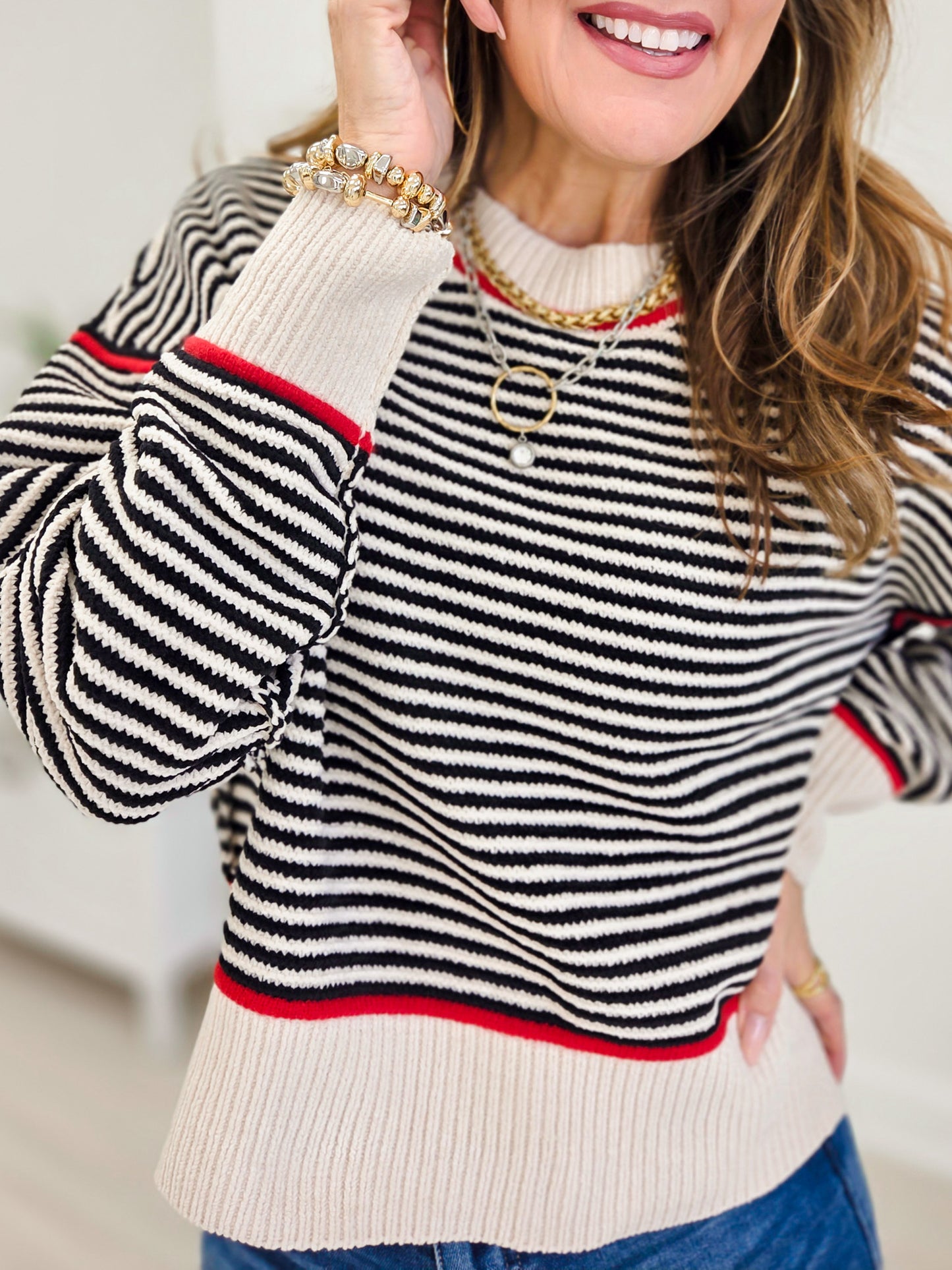 Contrast Trim Drop Shoulder Knit Sweater