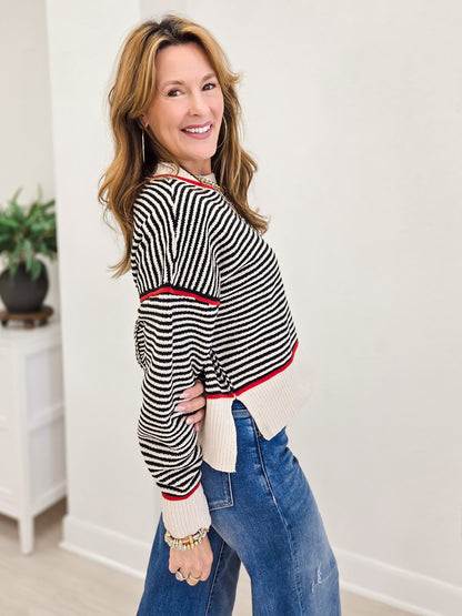 Contrast Trim Drop Shoulder Knit Sweater