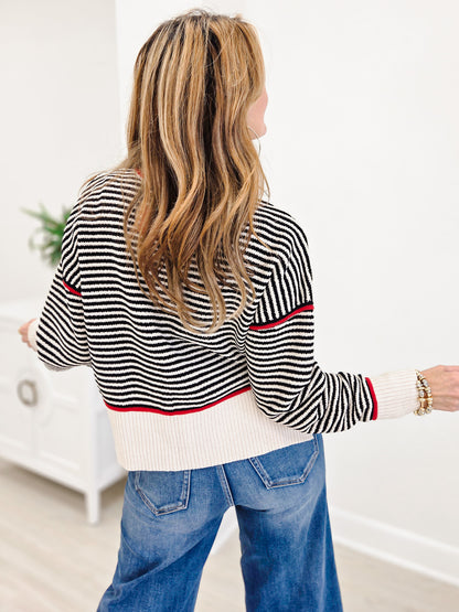 Contrast Trim Drop Shoulder Knit Sweater