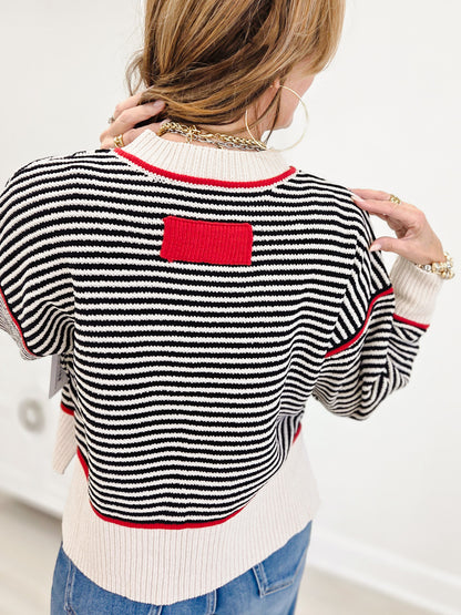 Contrast Trim Drop Shoulder Knit Sweater