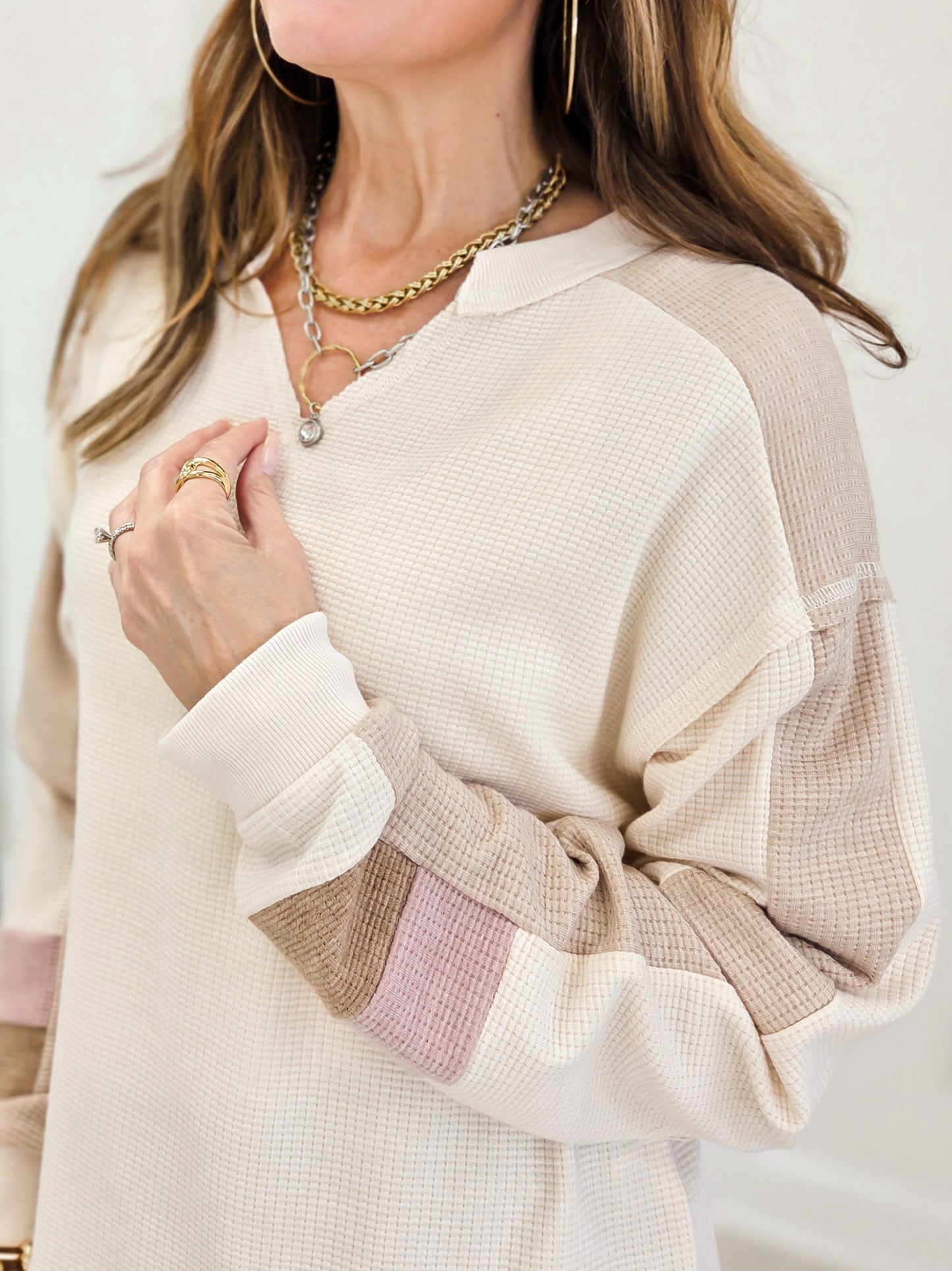 V-Neck Waffle Knit Pullover Sweater