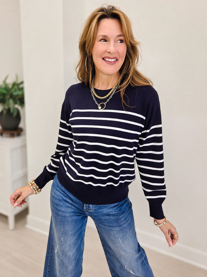Striped Knit Round Neck Pullover Top