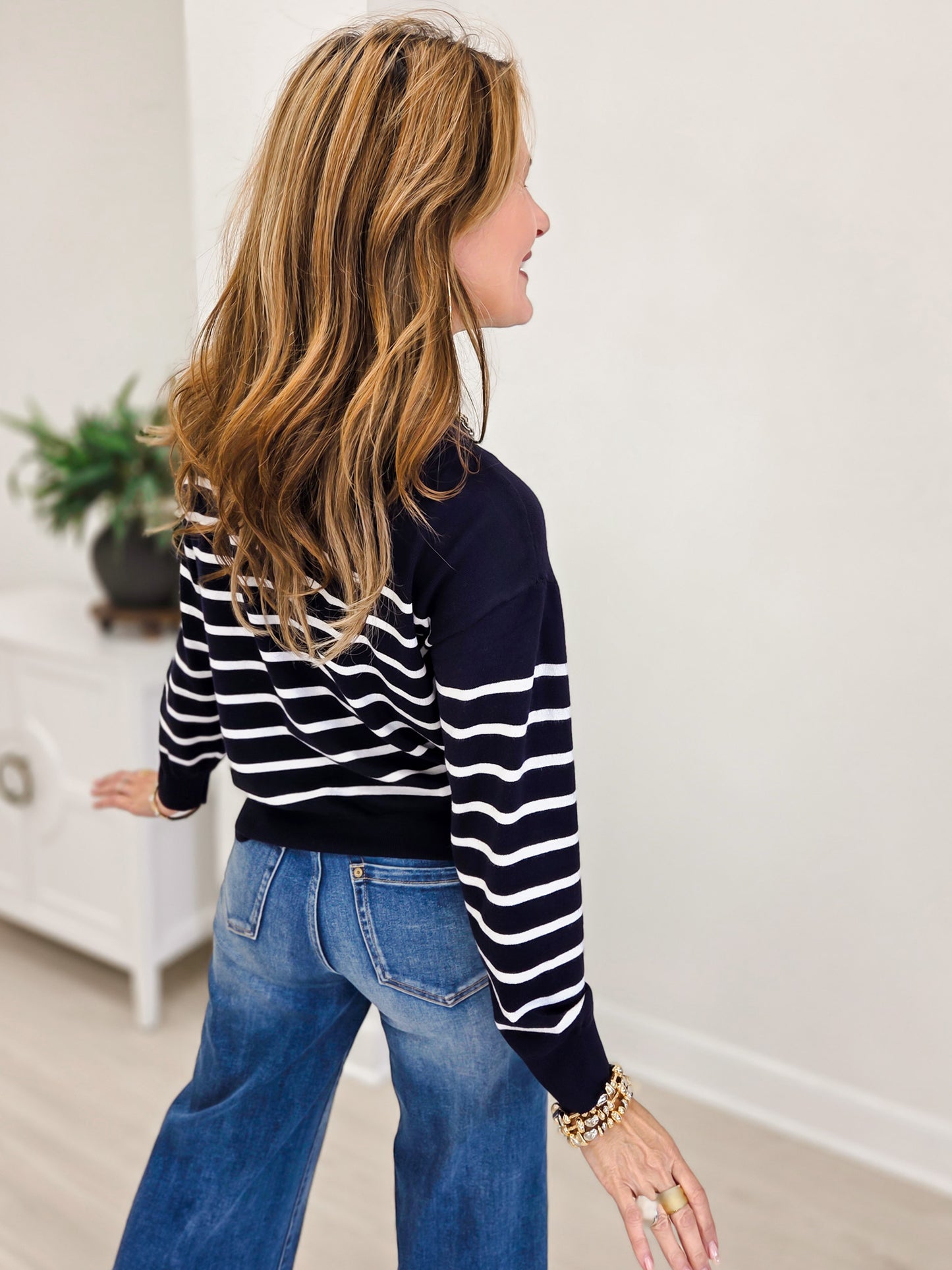 Striped Knit Round Neck Pullover Top