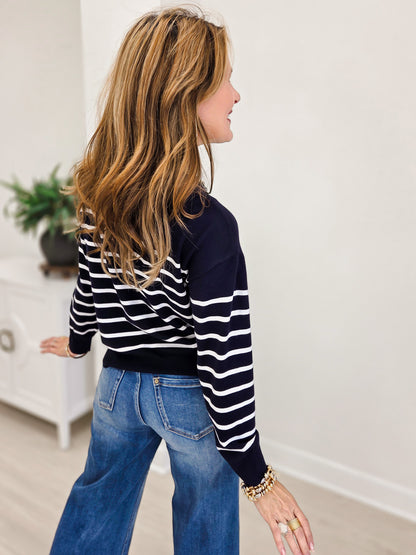 Striped Knit Round Neck Pullover Top