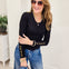 Long Sleeve Sweater Top With Embellished Button Detail-Black