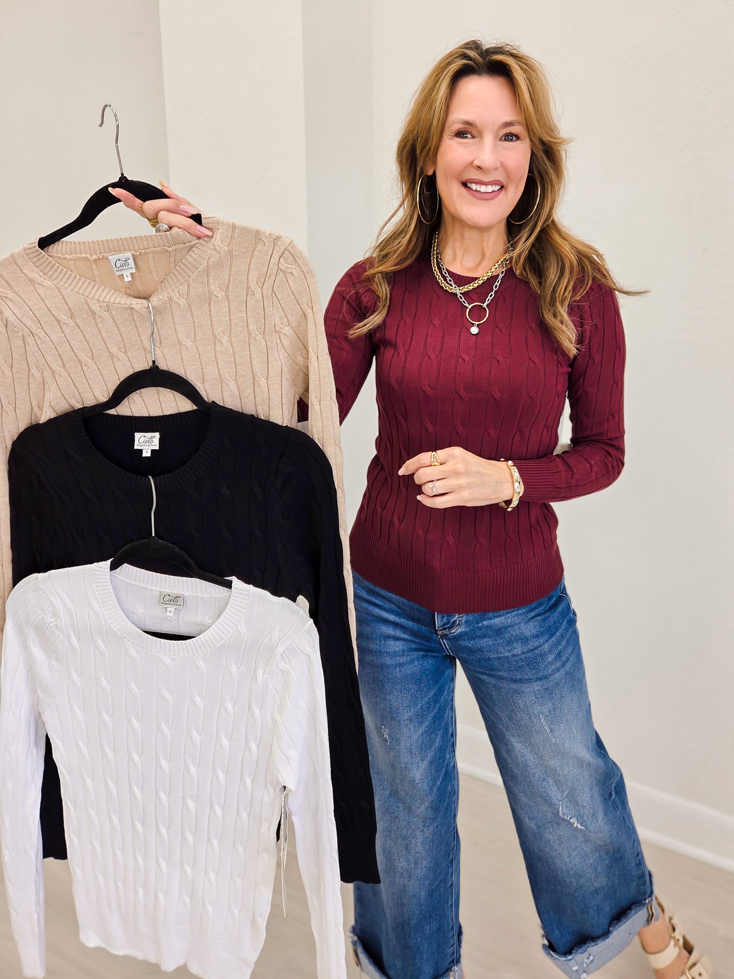 Cable Knit Crewneck Knit Pullover