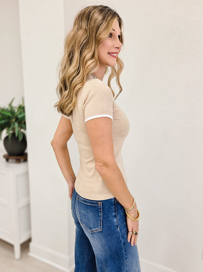 Women's Crew Neck Embellished Double Layered Top