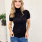 Turtleneck Short Sleeve Pull Over Sweater Top-A