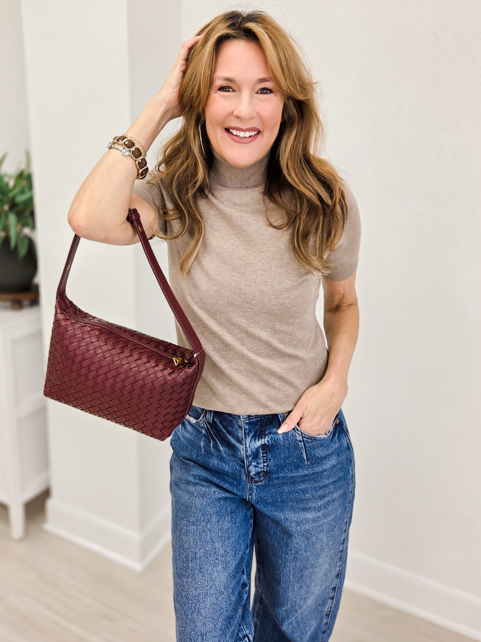 Turtleneck Short Sleeve Pull Over Sweater Top-A