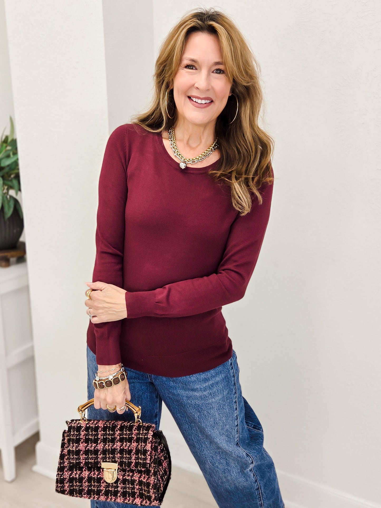 Long Sleeve Simplicity Crew Neck Light Sweater Top