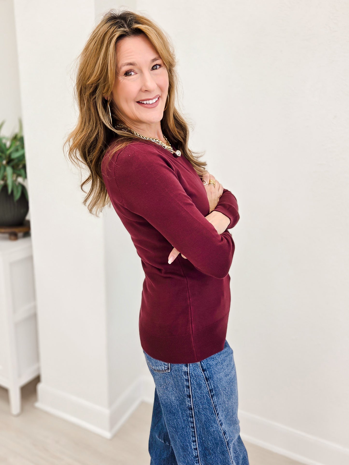 Long Sleeve Simplicity Crew Neck Light Sweater Top