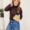 Long Sleeve Turtle Neck Pull Over Sweater Top - Brown
