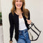 Crew Neck Cable Knit Button Cardigan-Black