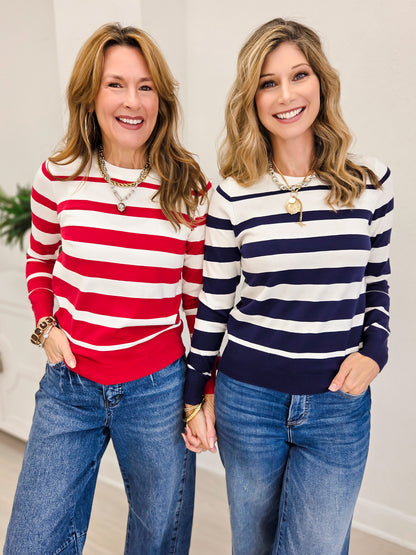 Long Sleeve Striped Crewneck Sweater