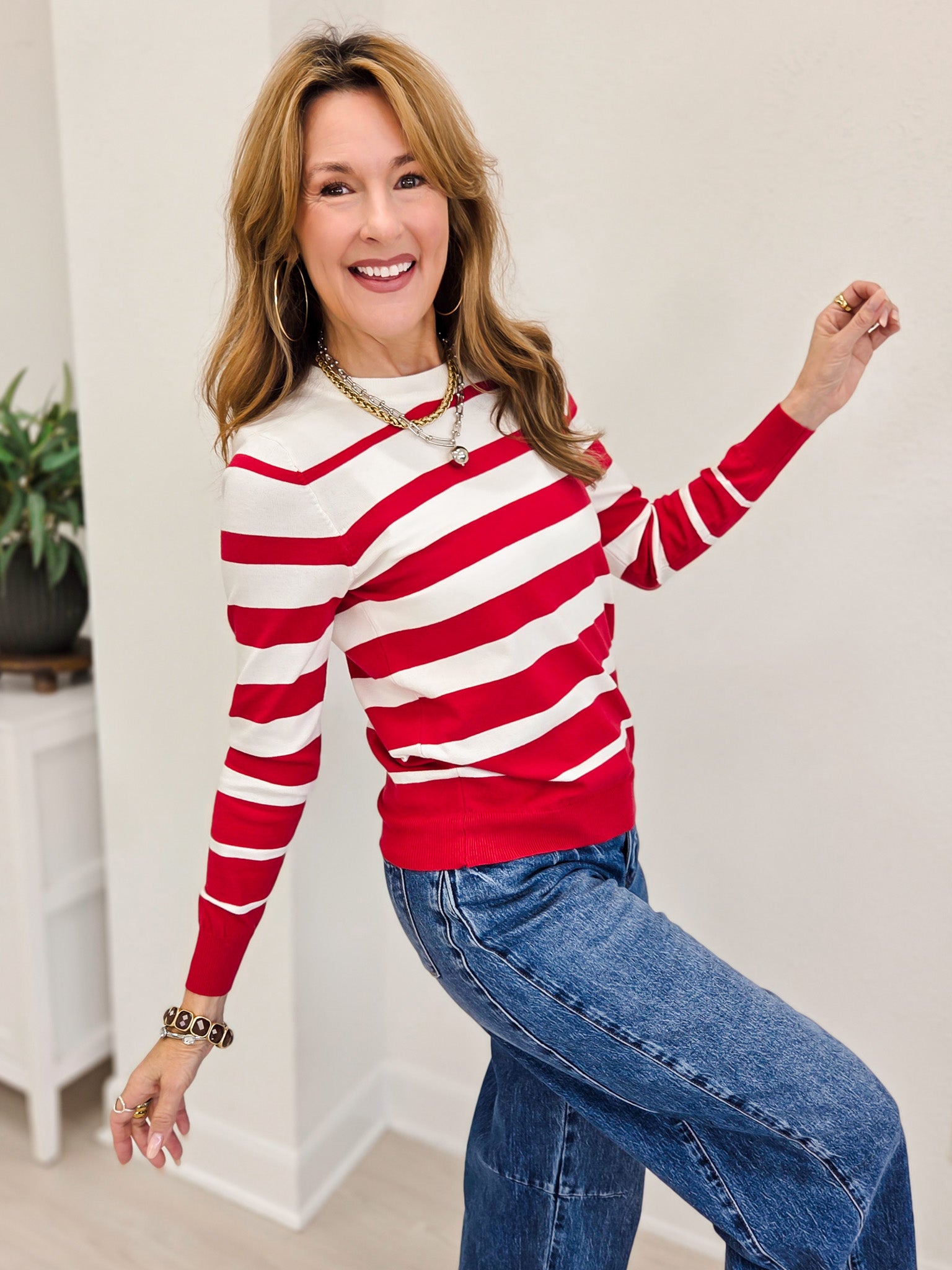 Long Sleeve Striped Crewneck Sweater
