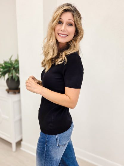 Simplicity Crew Neck Short Sleeve Top-Black