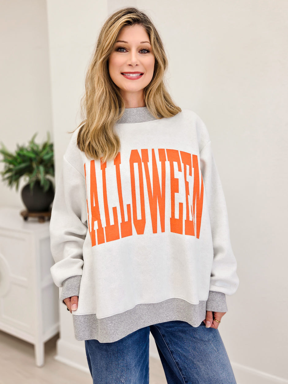 Reversible Halloween Printed Fleeced French Terry Mock Neck