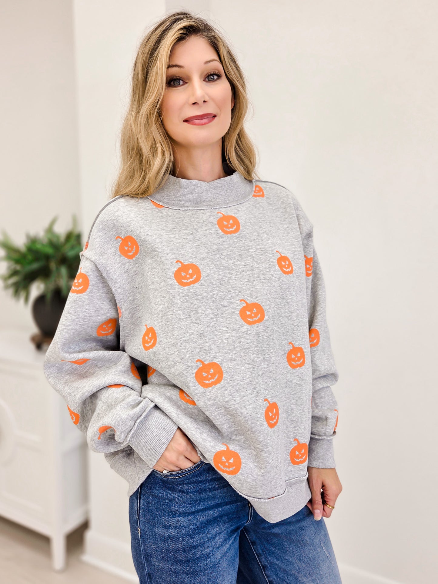 Reversible Halloween Printed Fleeced French Terry Mock Neck