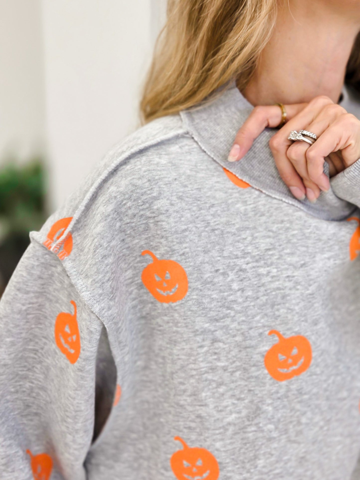 Reversible Halloween Printed Fleeced French Terry Mock Neck