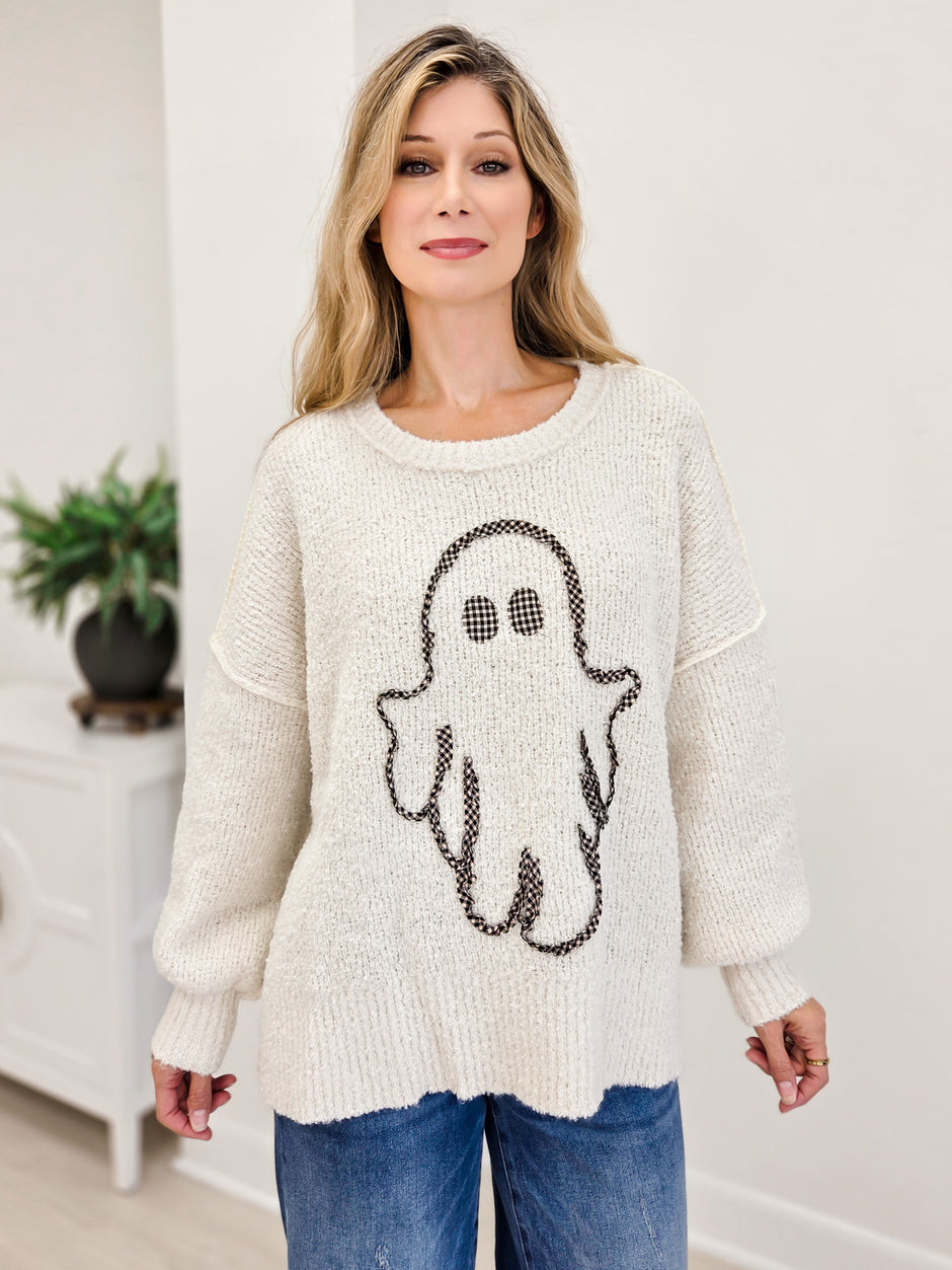 Gingham Ghost Detailed Oversized Sweater Top