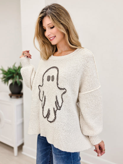 Gingham Ghost Detailed Oversized Sweater Top