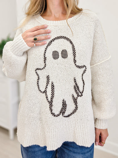 Gingham Ghost Detailed Oversized Sweater Top