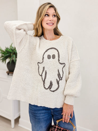 Gingham Ghost Detailed Oversized Sweater Top