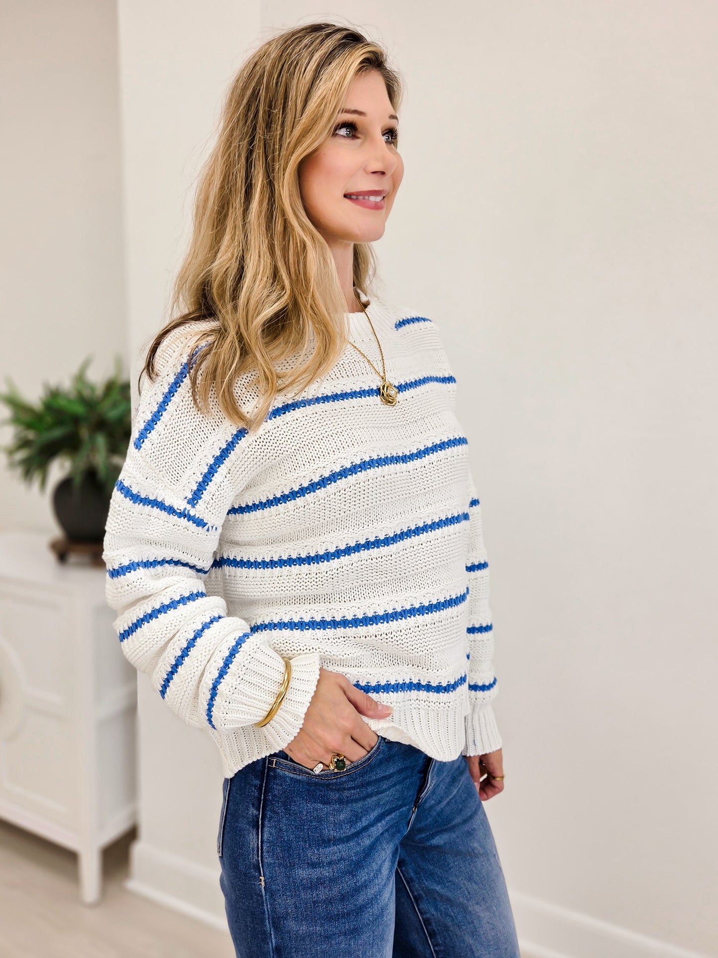 Wide Gap Striped Knit Sweater Top