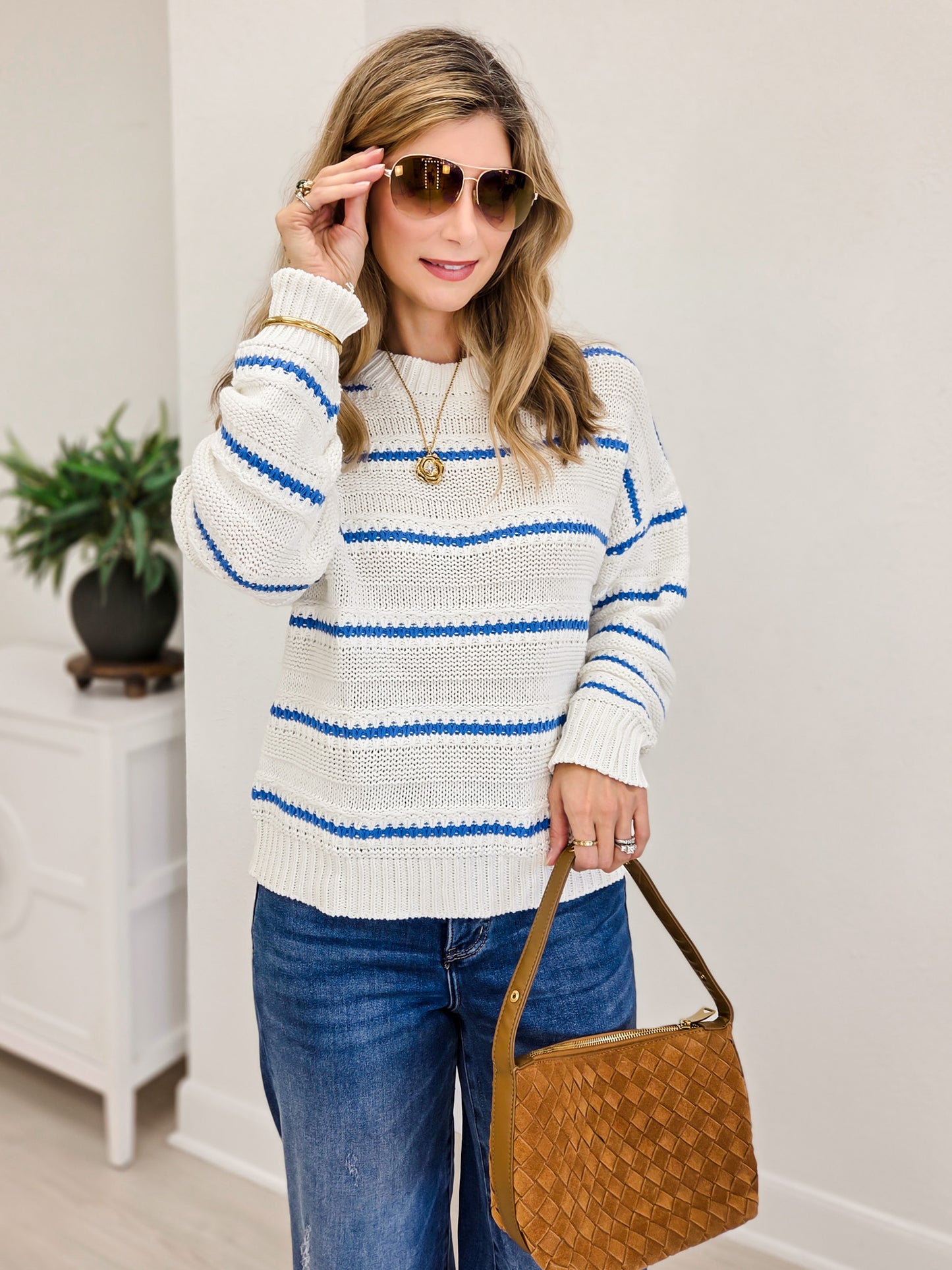 Wide Gap Striped Knit Sweater Top
