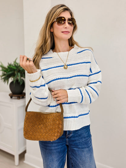 Wide Gap Striped Knit Sweater Top