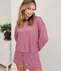 Stripe Brushed Knit Top And Short Set