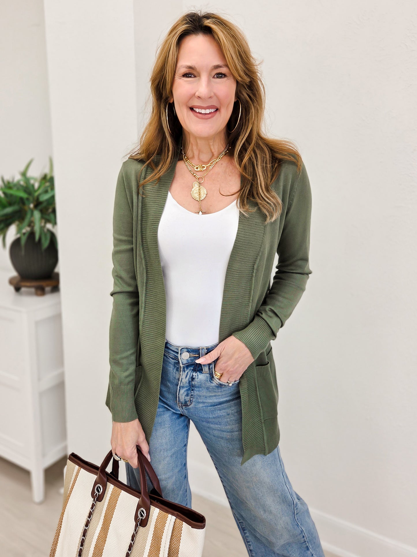 Open Cardigan Regular Length With Pockets-C