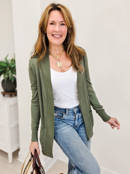 Open Cardigan Regular Length With Pockets-C