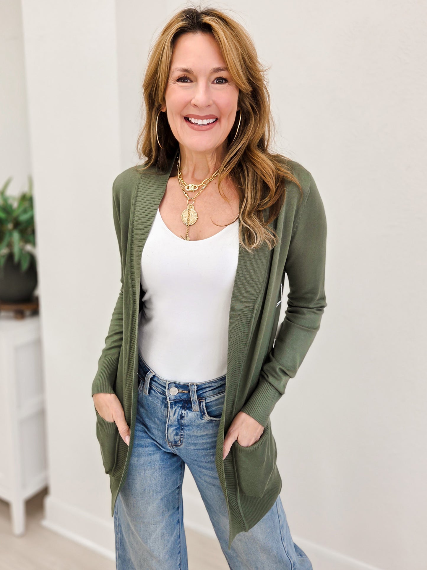 Open Cardigan Regular Length With Pockets-C
