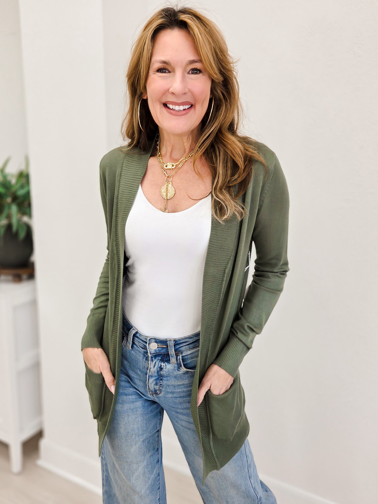 Open Cardigan Regular Length With Pockets-C