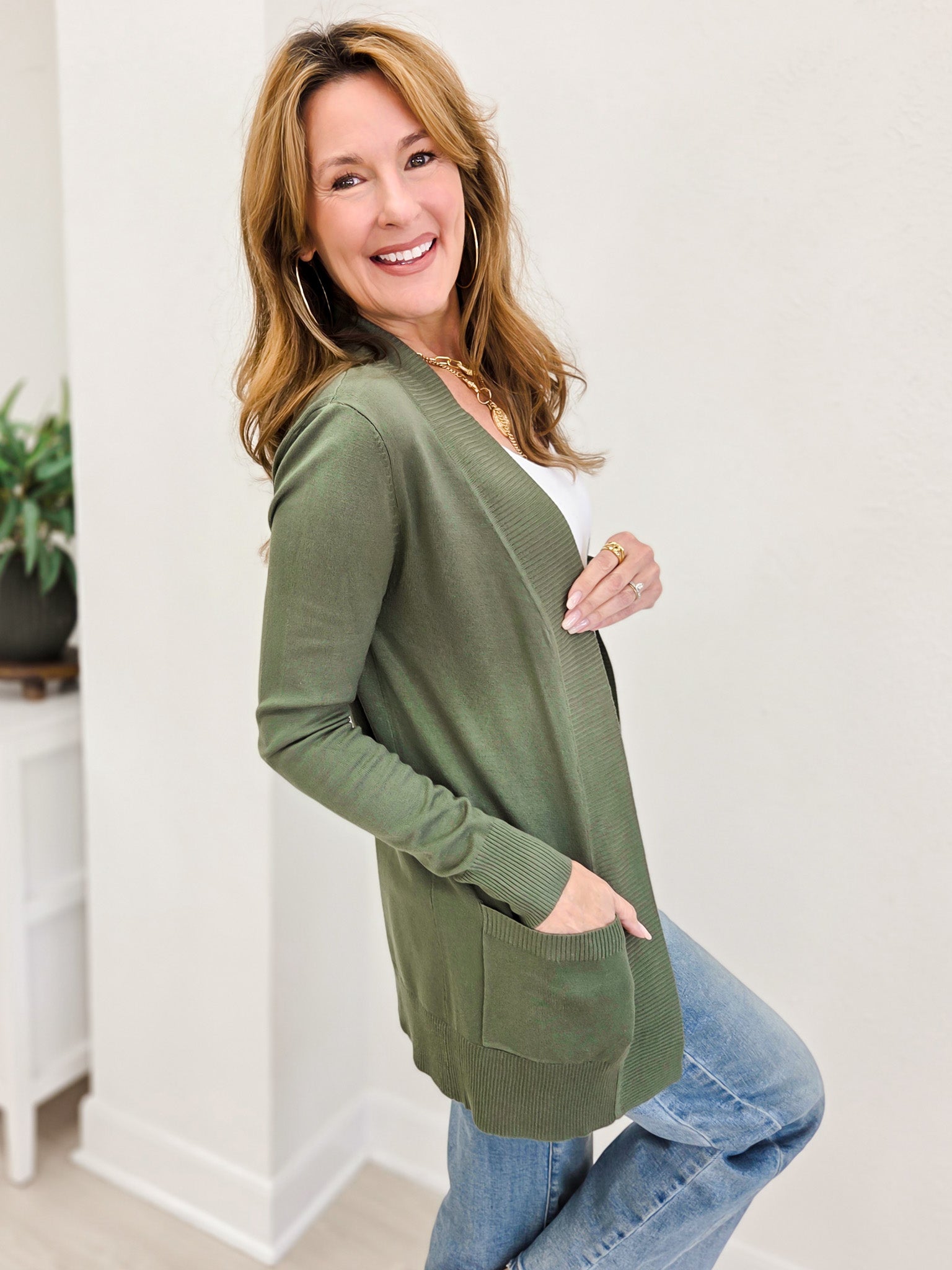 Open Cardigan Regular Length With Pockets-C