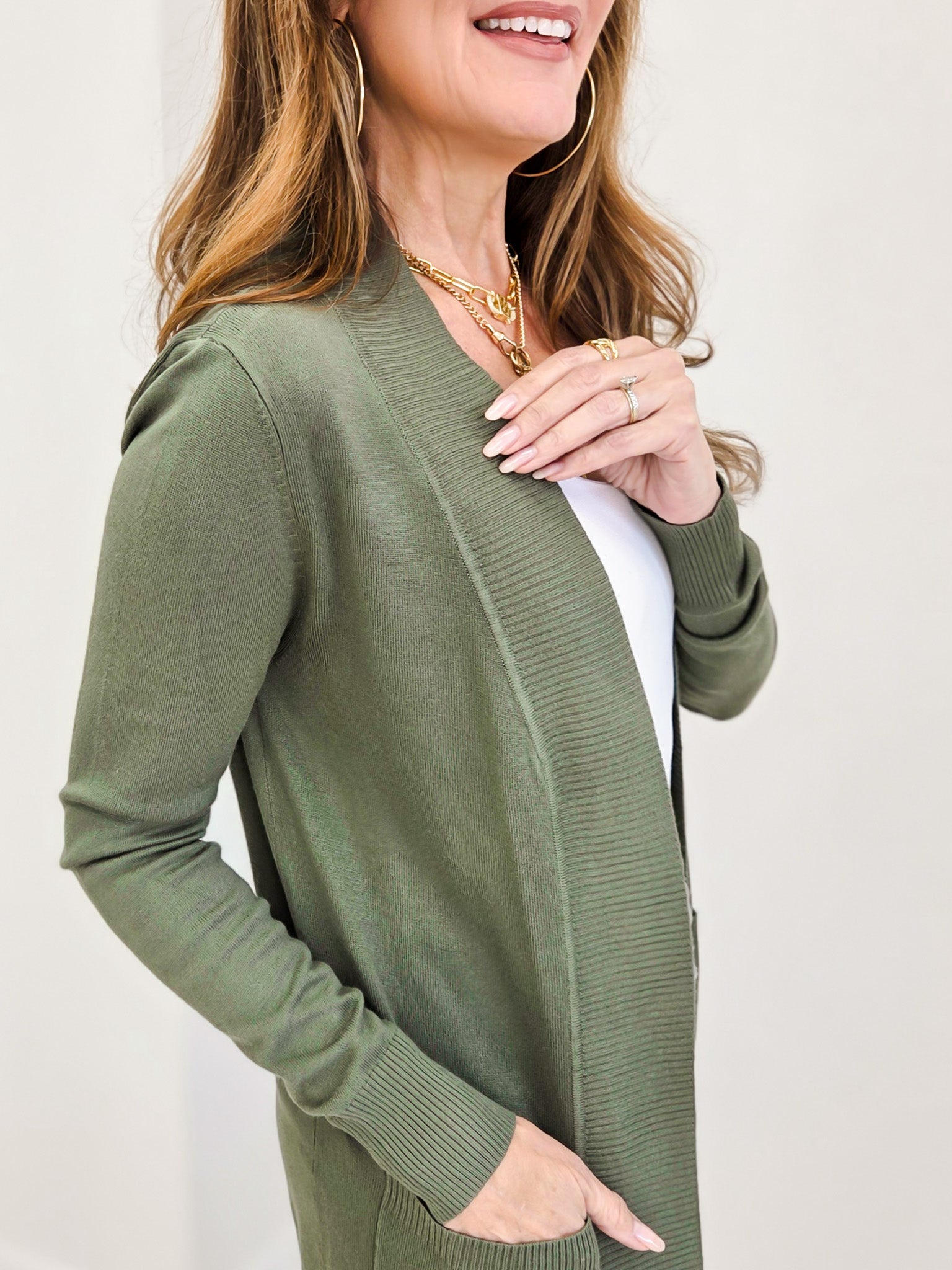 Open Cardigan Regular Length With Pockets-C