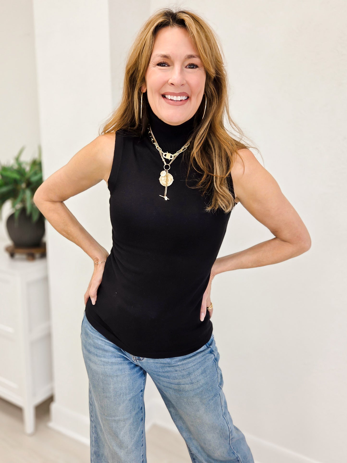 Turtleneck Pullover Sweater Top - Black