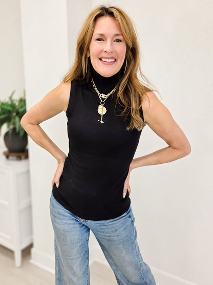 Turtleneck Pullover Sweater Top - Black