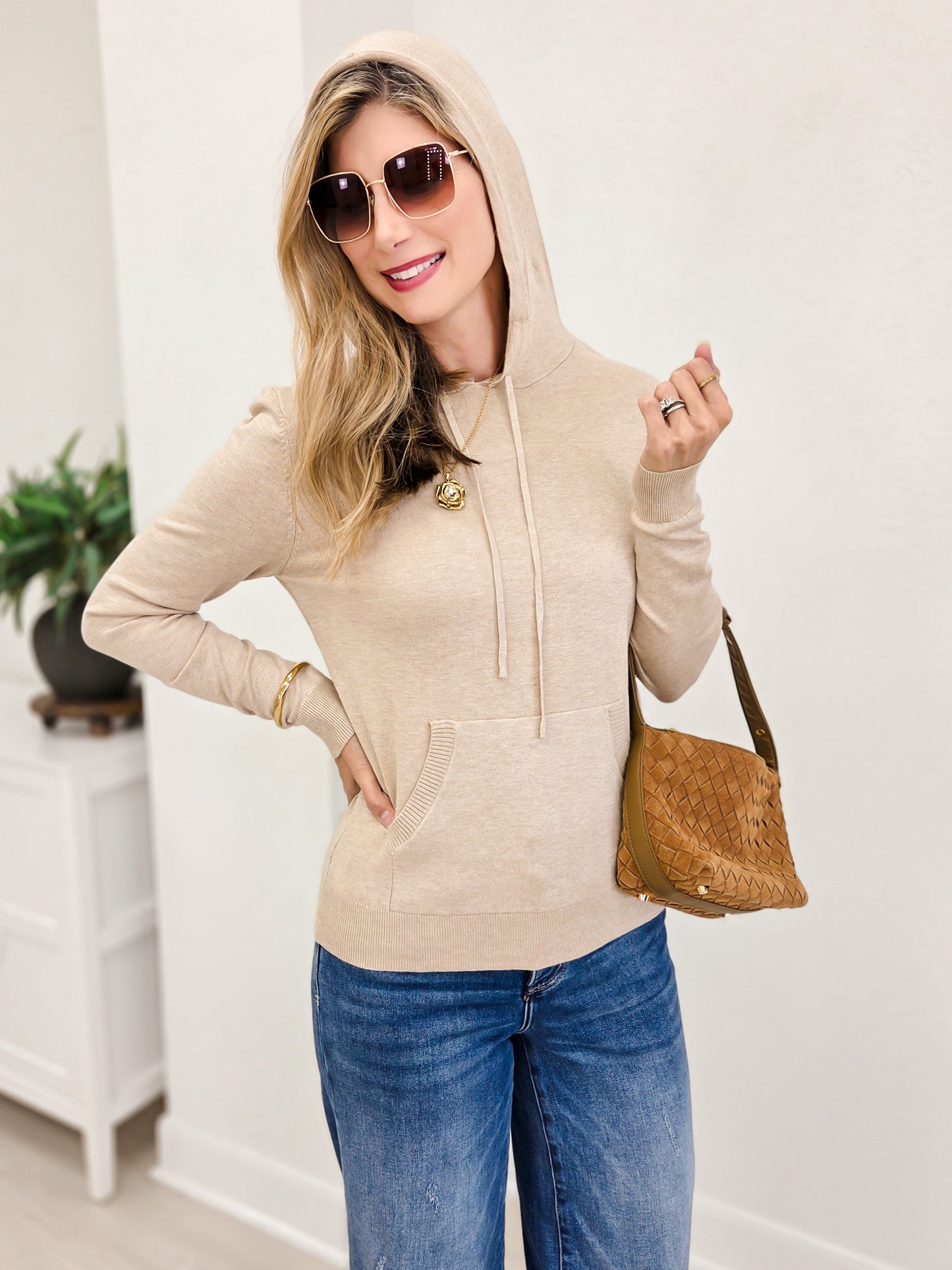 Women's Sweater Top Hoodie With Front Pocket-B