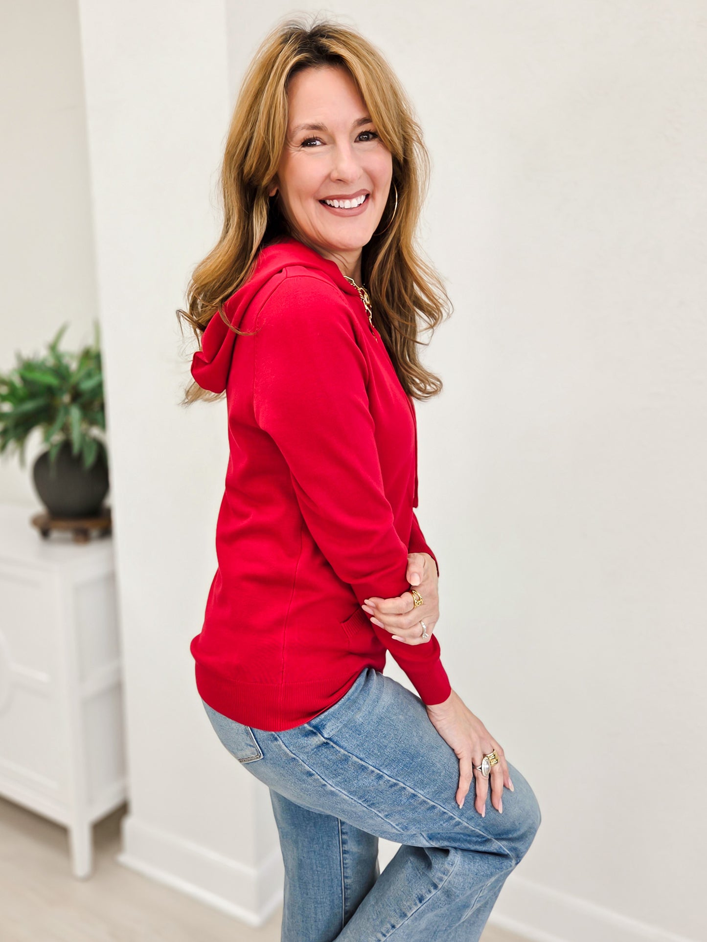 Women's Sweater Top Hoodie With Front Pocket-A