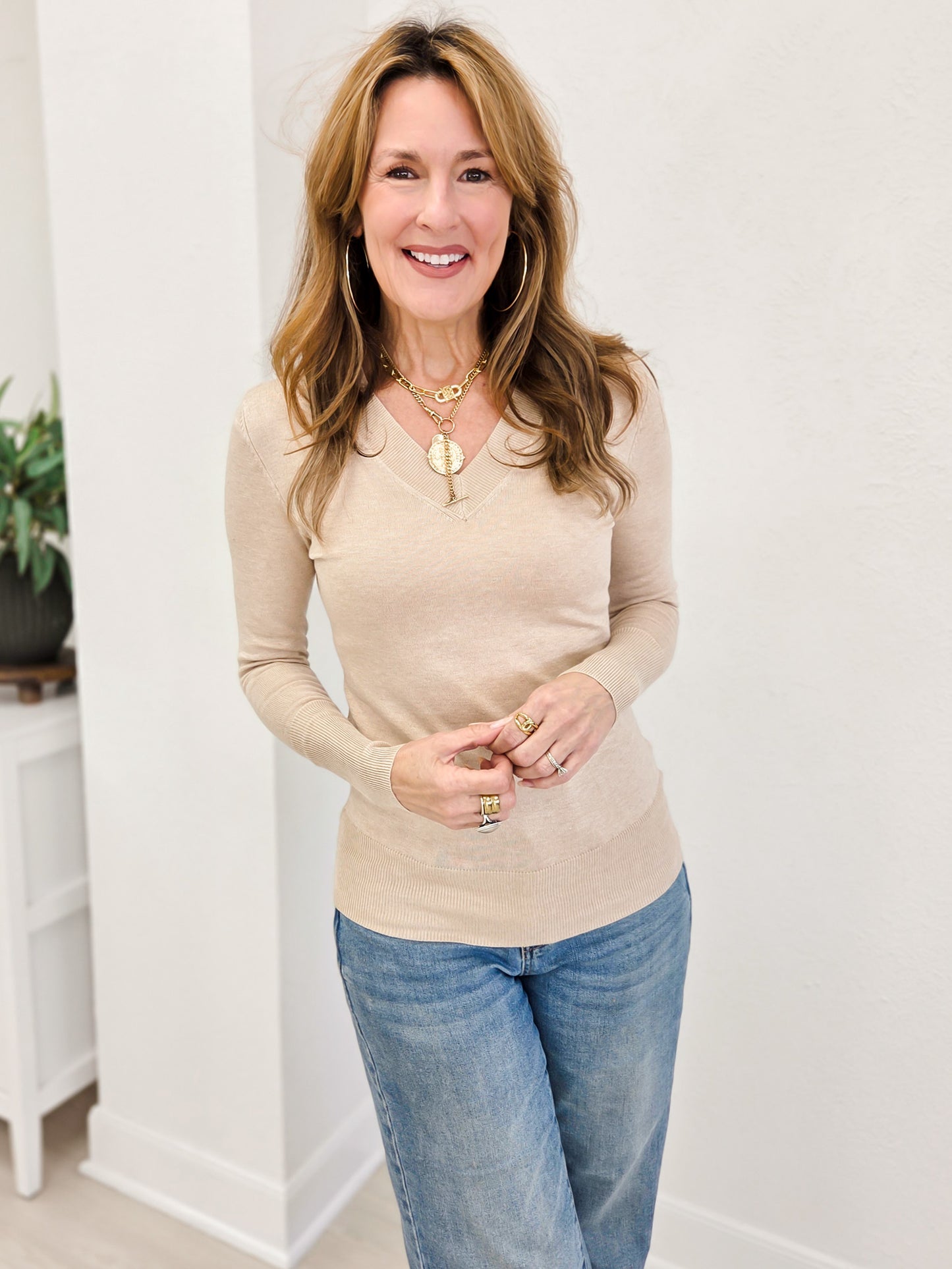 V Neck Pullover Long Sleeve Sweater Top