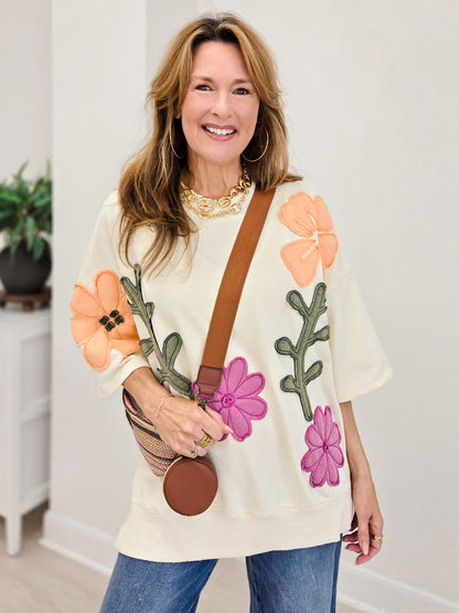 Artisan Bloom Patchwork Mockneck Oversized Sweatshirt