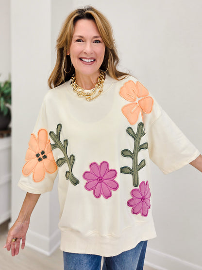 Artisan Bloom Patchwork Mockneck Oversized Sweatshirt